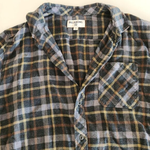 Billabong Sz M Flannel Plaid Button Up Long Sleeve Shirt Outdoors Skater Men's - Picture 4 of 10